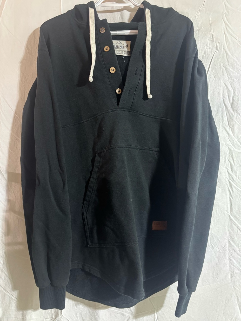 Polar piece Black Pullover Hooded Shirt with Button Placket - Picture 1 of 4